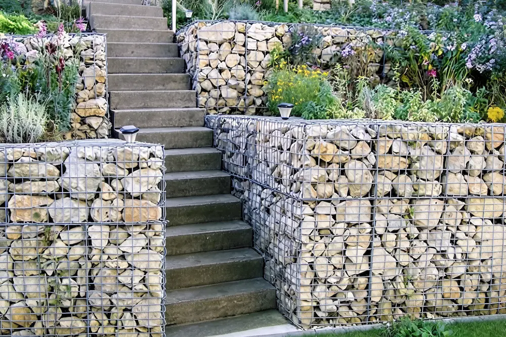 gabion walls UK garden terrace