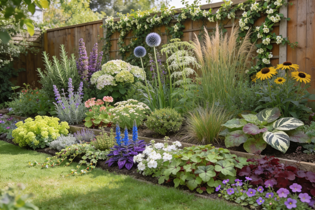 layered plants in UK garden