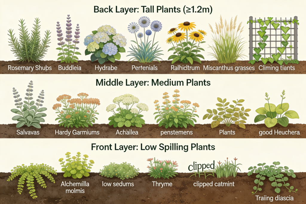 planting layer chart for UK garden